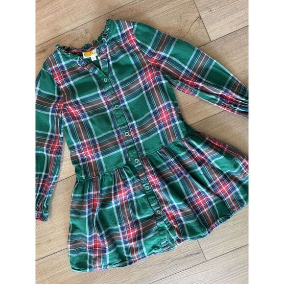Mini Boden Other - Mini Boden Red Blue Green Plaid Flannel Dress Girls Size 6 7 Pockets Button